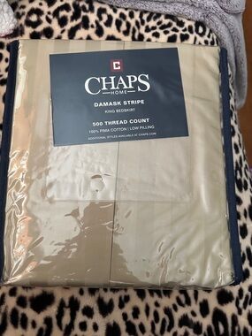 New Chaps Tan oatmeal Damask Stripe King Bedskirt